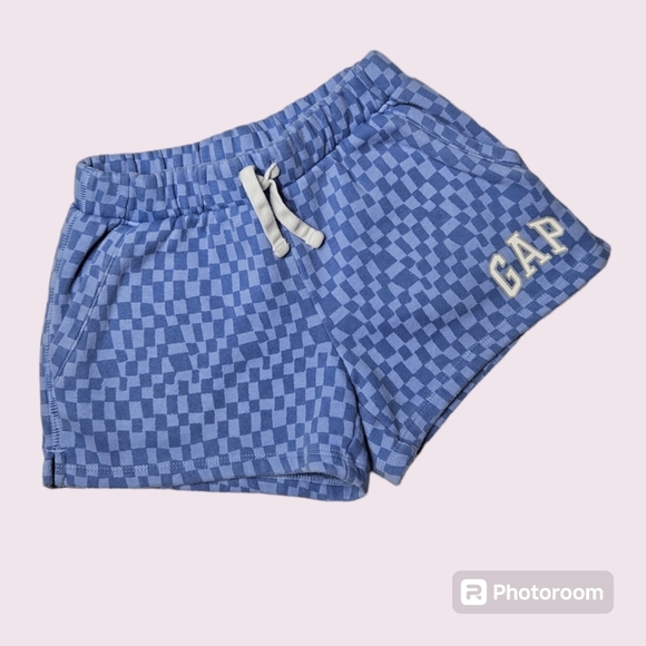 GAP Kids Girls Sweat Shorts Blue Checkered Size Smal 6-7 - Picture 1 of 3